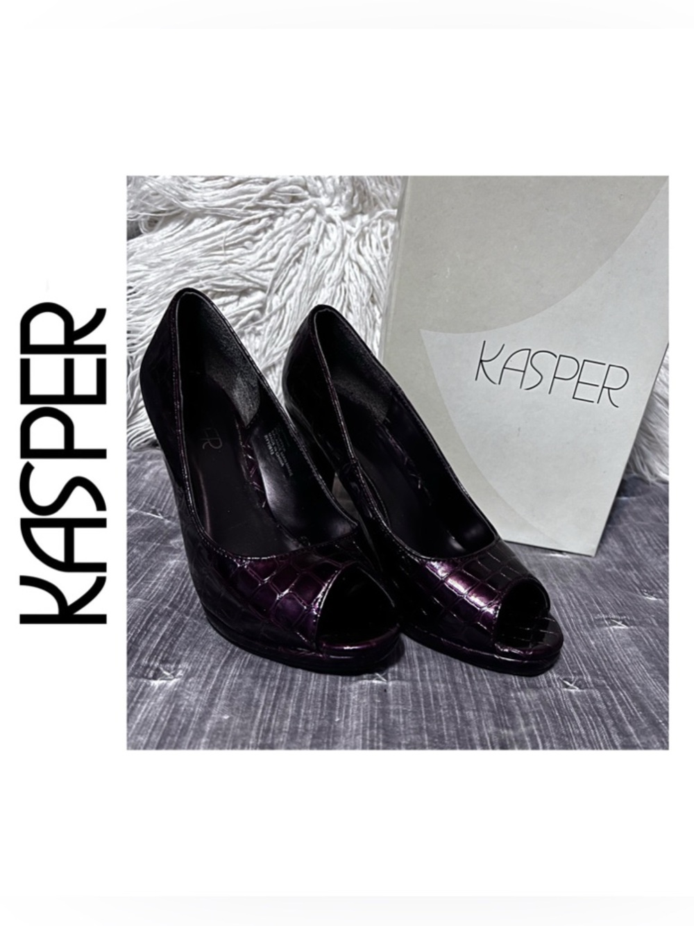 Kasper Purple Alligator Print Heels